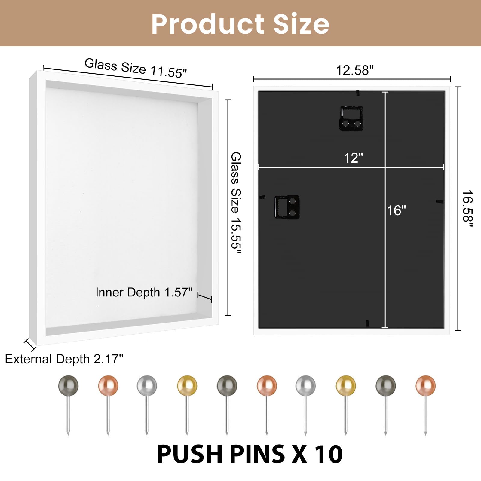 Califortree 12X16 Large Shadow Box Frame With Soft Linen Back - Metal Push Pins Included, Memory Shadow Box Display Case For Bou