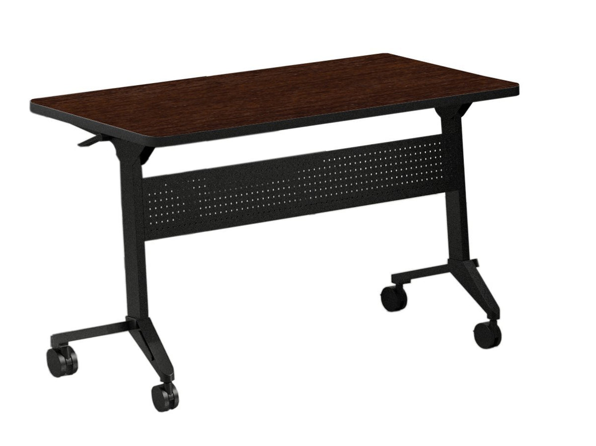 Mayline Flip-N-Go Series Rectangular Table In Mocha Laminate And Black T-Mold/Pac,