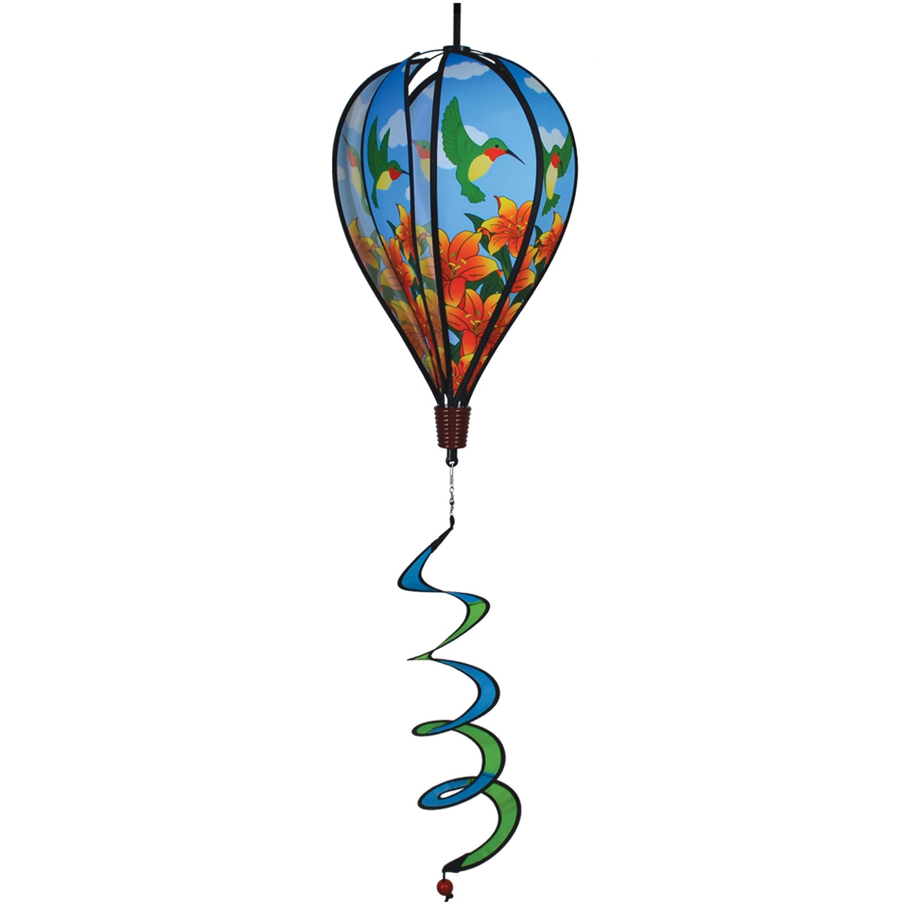 In The Breeze Hummingbird Lily 6-Panel Kinetic Hot Air Balloon Wind Spinner,11' W X 17' H, 26' Tail,1059