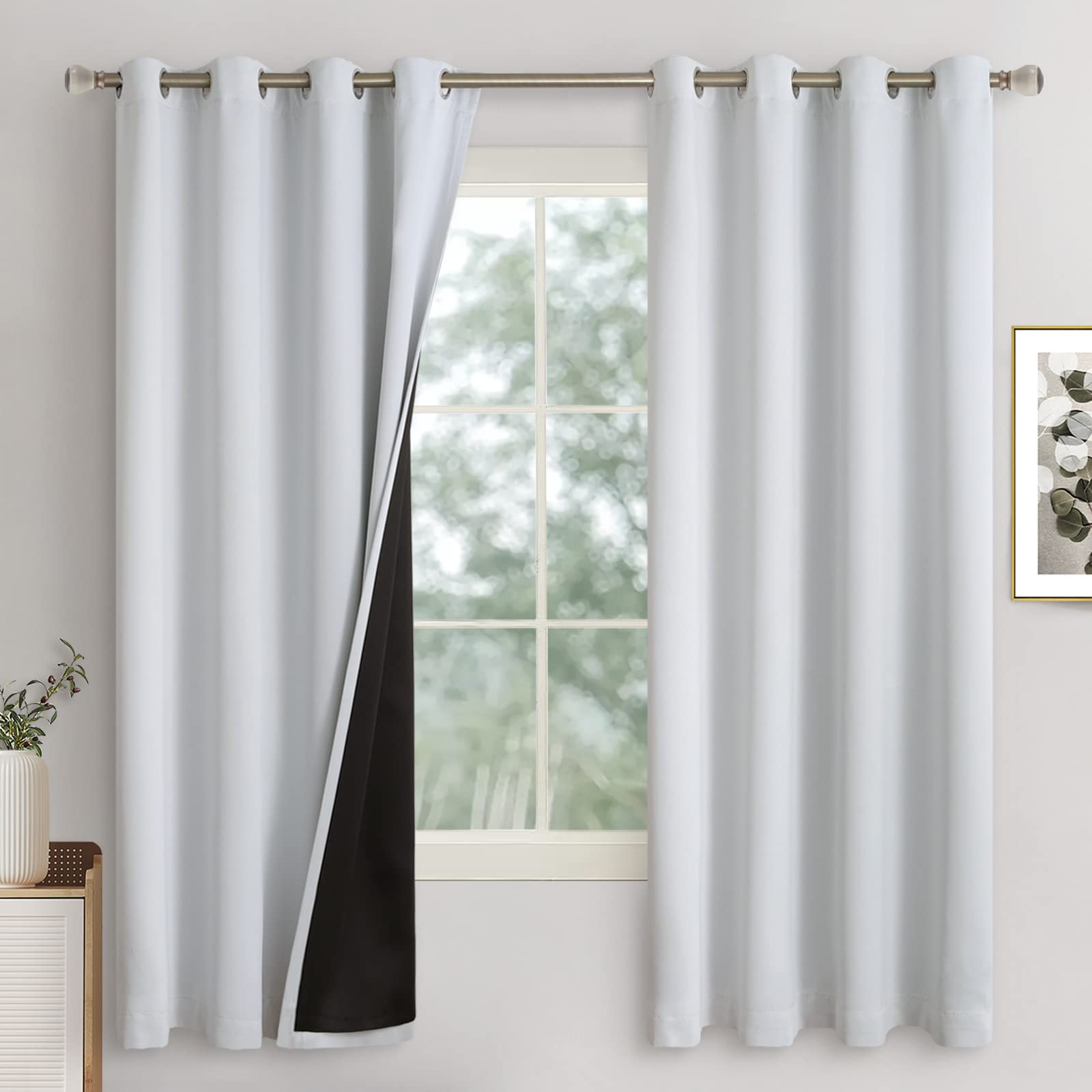 Quemas Greyish White Blackout Curtains 72 Inch Length 2 Panels For Bedroom Room, 100% Light Blocking Thermal Insulated Soundproo