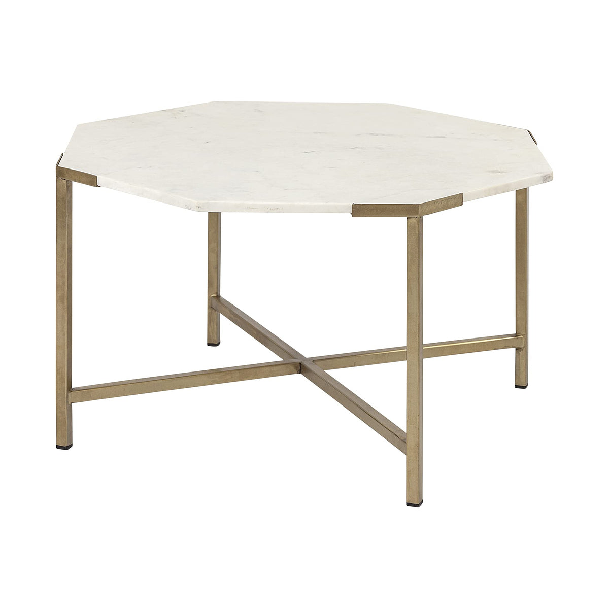 HomeRoots Hexagon White Marble Top and Gold Metal Base Coffee Table