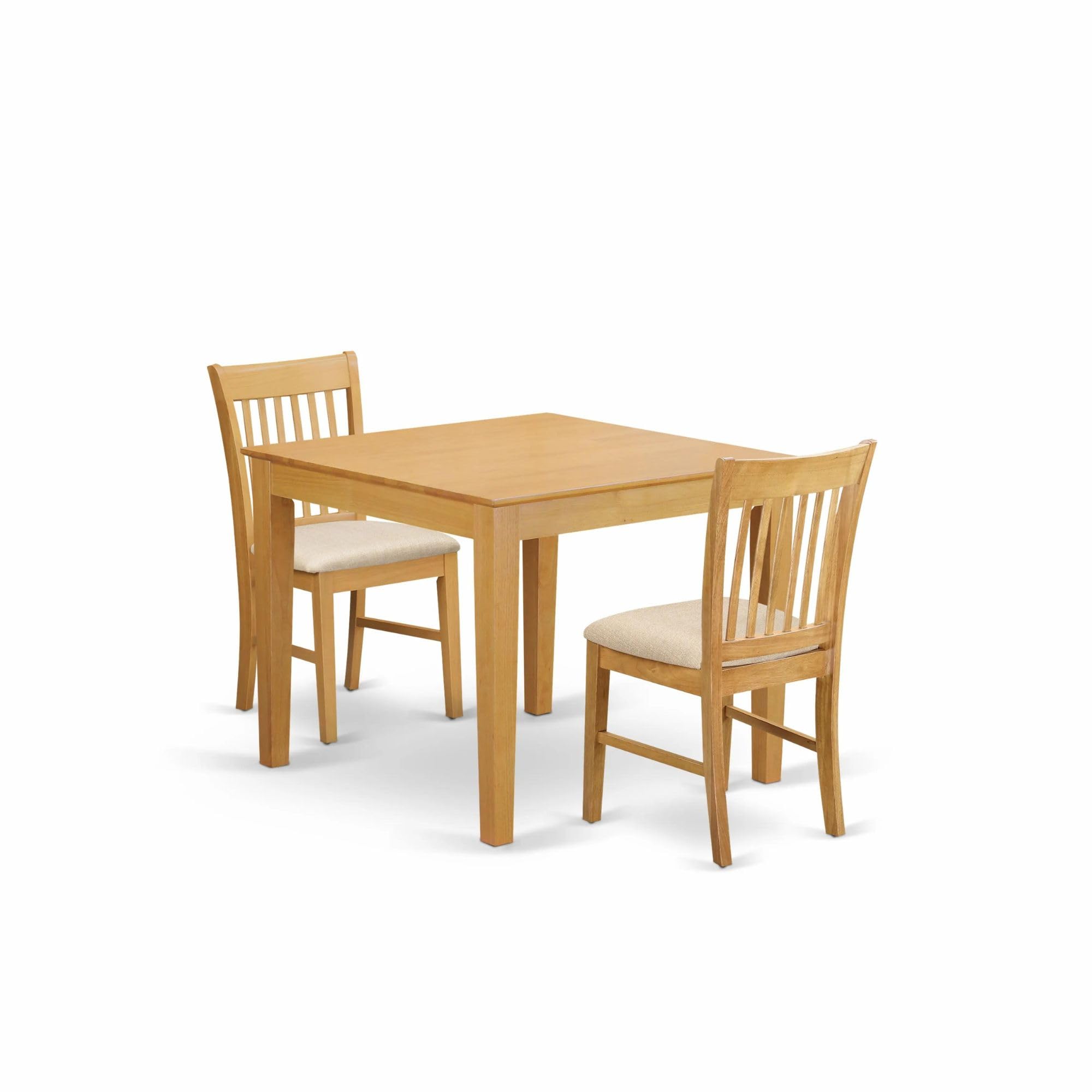 East West Furniture OXNO3-OAK-C 3 Piece Kitchen Set Contains a Square Room Table and 2 Linen Fabric Upholstered Dining Chairs, 36x36 Inch