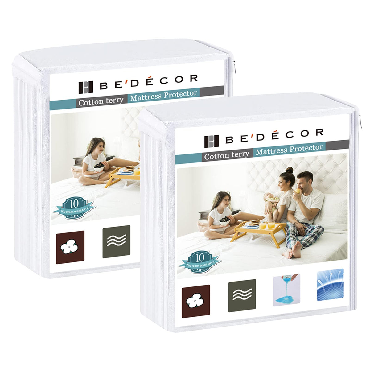 Bedecor 2 Packs Queen Mattress Protector Waterproof Protection Soft Cotton Terry Top Cover,Mattress Cover 60'  80' For Babies