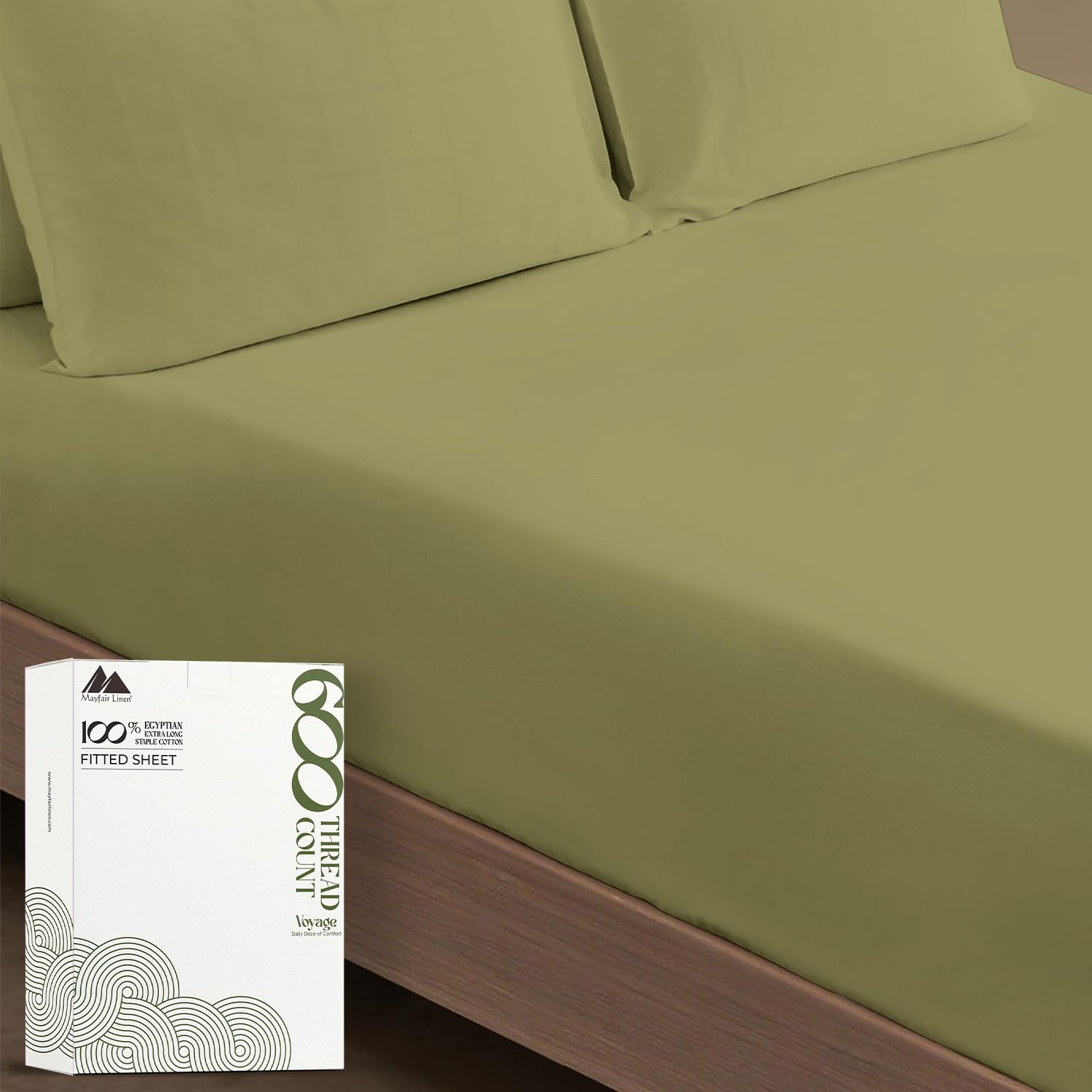 Mayfair Linen 100% Egyptian Cotton Full Size Fitted Sheet Only - 600 Thread Count 16' Deep Pocket Full Size Fitted Sheet, Soft Cooling Sateen No Pop-Off Elastic Bottom Sheet For Adults - Sage Green