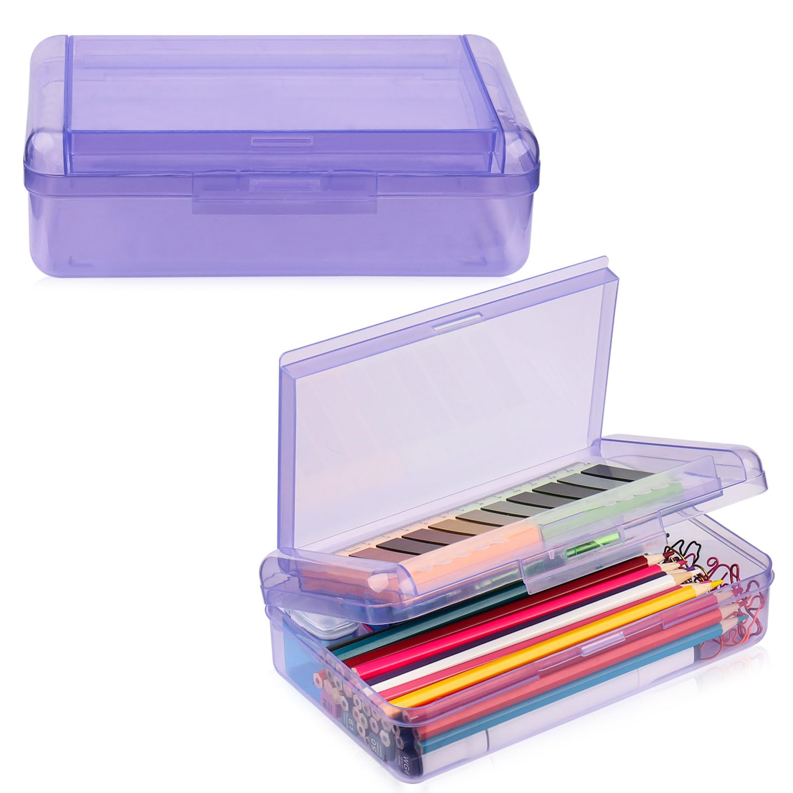 Double Layer Large Capacity Pencil Case, Translucent Plastic Hard Pencil Boxes With Snap-Tight Lid, School Office Supplies Stora