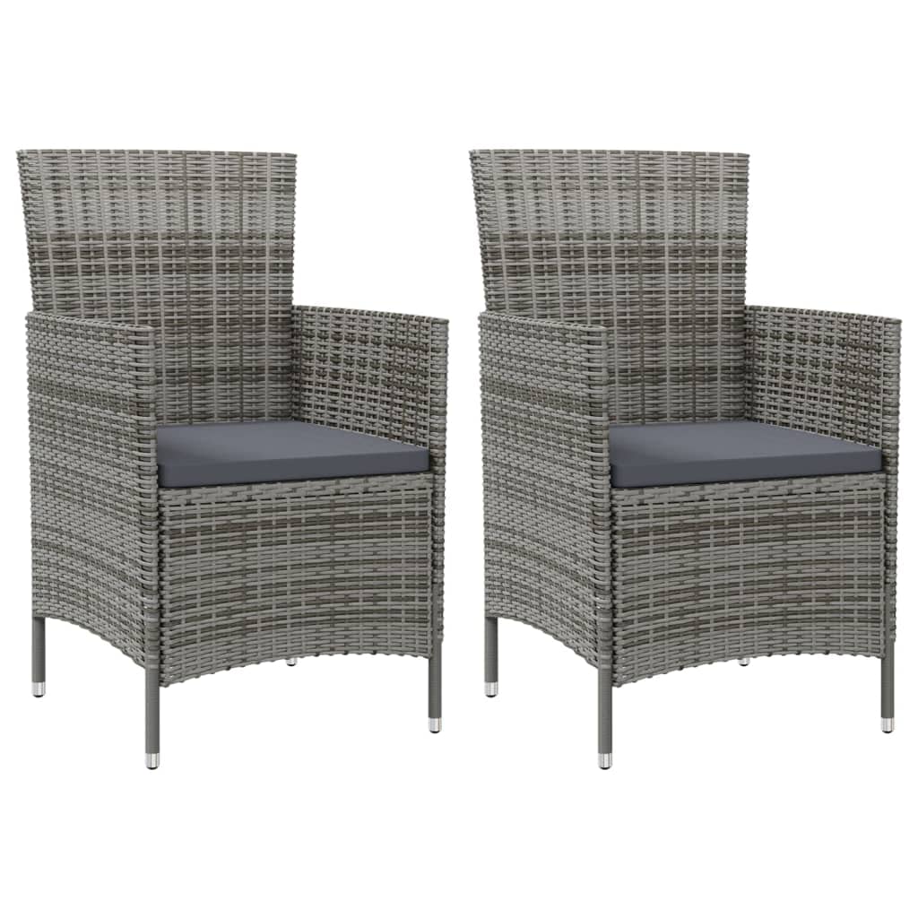 vidaXL Poly Rattan Patio Chairs 2 pcs with Dark Gray Cushions - Comfortable Outdoor Seating, Weather-Resistant Gray Rattan Construction with Sturdy Powder-Coated Steel Frame - Assembly Required