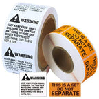 Super Adhesive, 500 Each Ecom Approved Shipping Supply Warning Stickers. 1X2 'This Is A Set Do Not Separate' And 2X2 'Suffoca