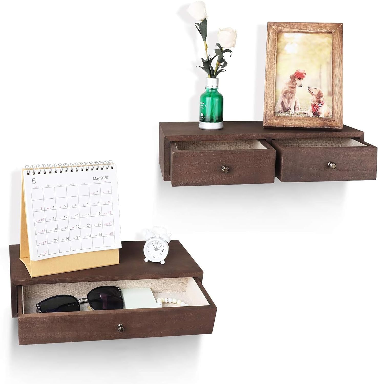 W00YNEX Floating Shelves with Drawers: Wood Wall Shelves/Cabinets for Storage and Exhibition; Doubles as a Bedside or Nightstand