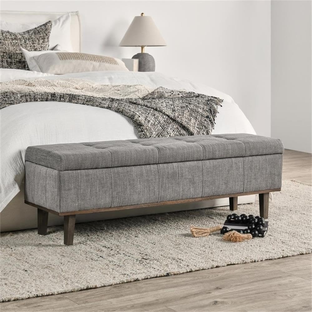Kosas Home Louise 54&Quot; Polyester Fabric Tufted Storage Bench In Gray