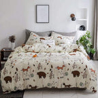 Houseri Beige Bear Comforter Set Queen Teen Girls Woodland Kawaii Fox Rabbit Cartoon Bedding Sets Full Size Boys Animal Patterne