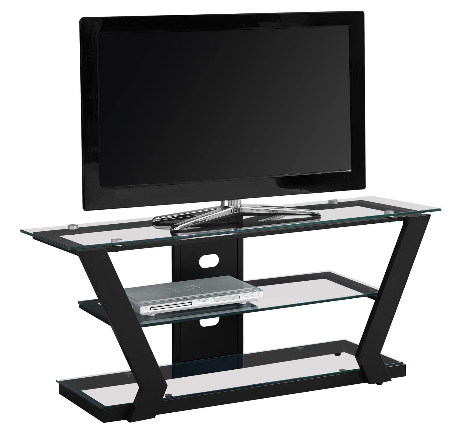 Monarch Specialties I Tv Stand-48 L Metal with Tempered Glass, Black