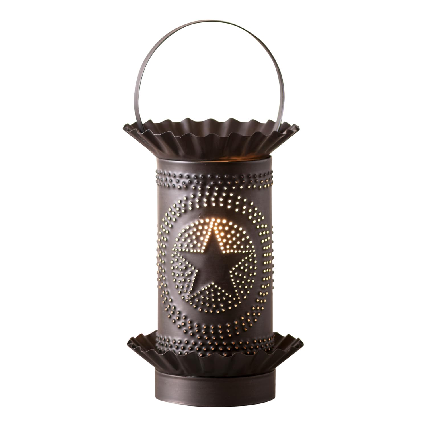 Irvins Tinware, 541RGSKB, Mini Electric Wax Warmer with Punched Regular Star Design in Kettle Black, Rustic Country Home Decor