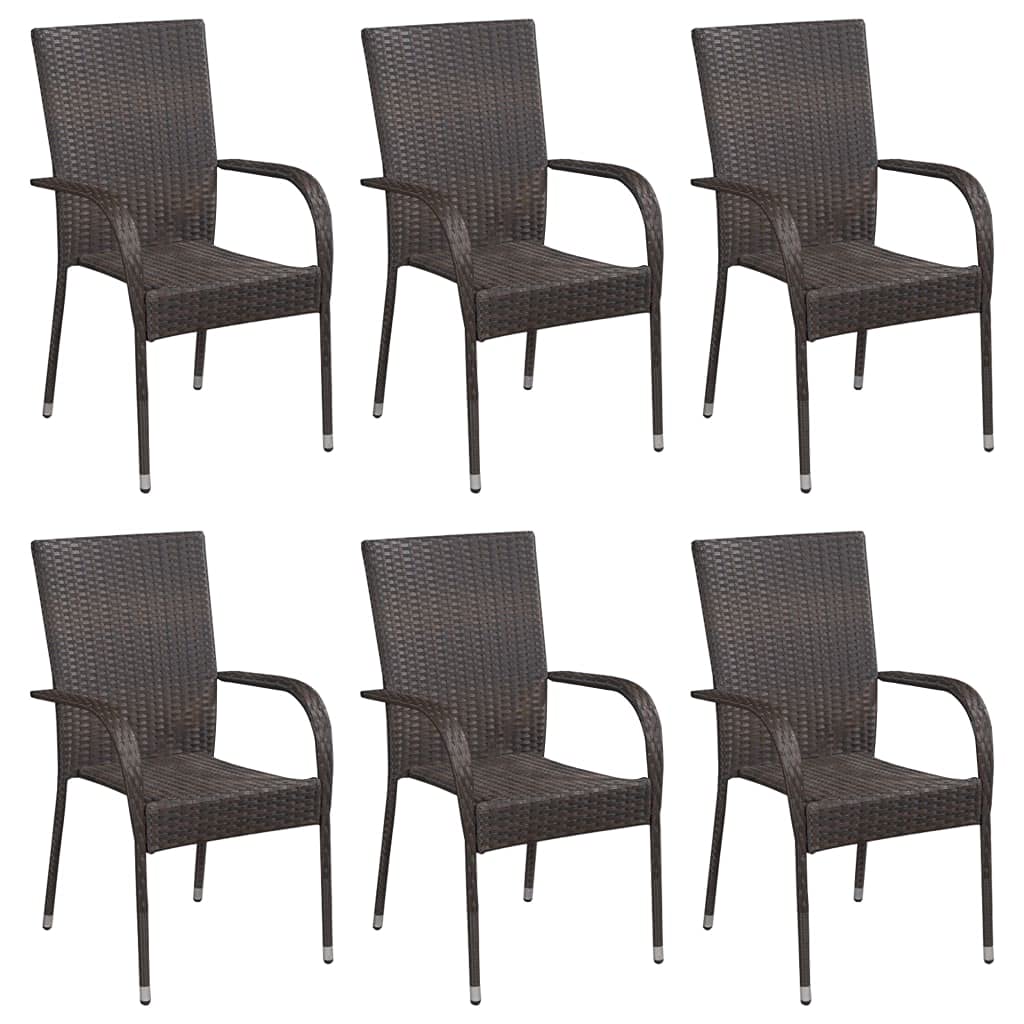 vidaXL Patio Dining Set 7 Piece, Outdoor Dining Set for 6, Table and Chair for Garden Backyard, Dining Chair, Farmhouse Style, Poly Rattan Brown