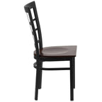 Flash Furniture Hercules Series Black Window Back Metal Restaurant Chair - Walnut Wood Seat