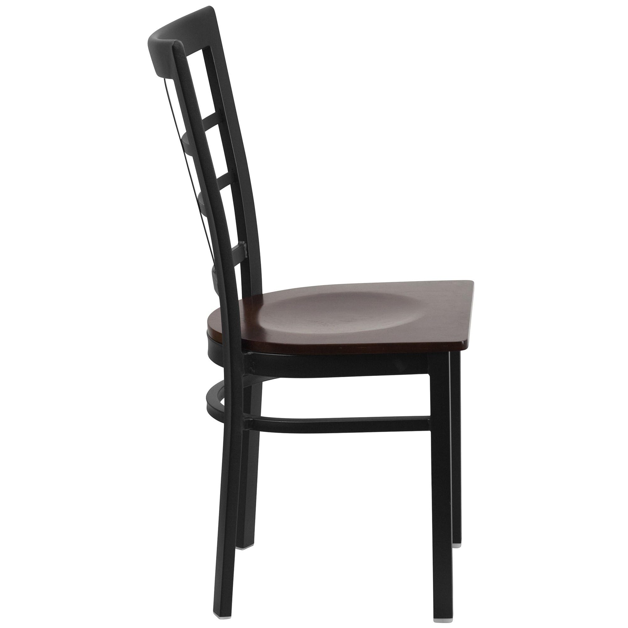Flash Furniture Hercules Series Black Window Back Metal Restaurant Chair - Walnut Wood Seat