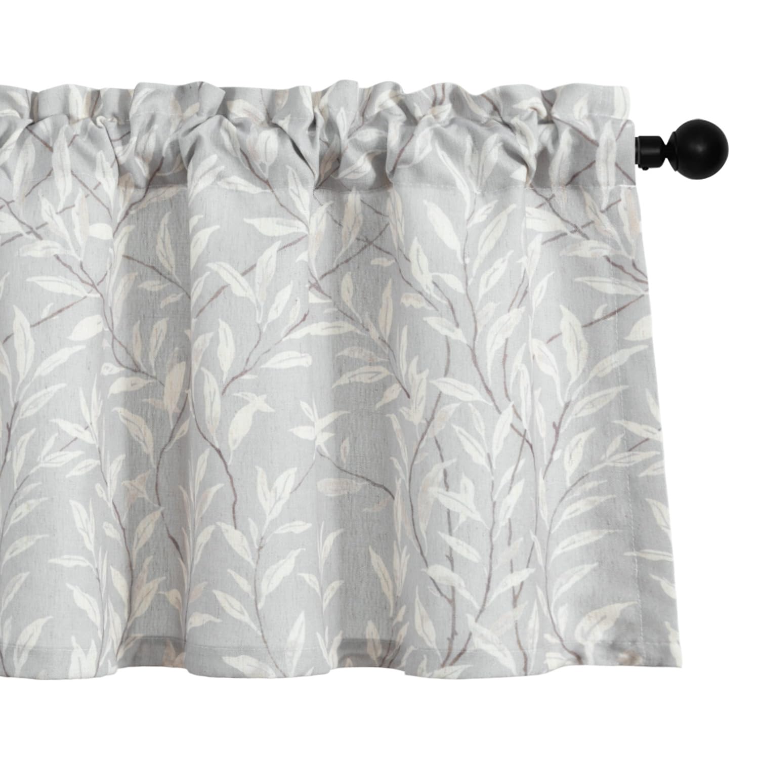 Vogol Grey Window Valances For Farmhouse, 1 Panel Leaves Printed Linen Look Kitchen Valance, W42 X L18 Mini Size Country Style R