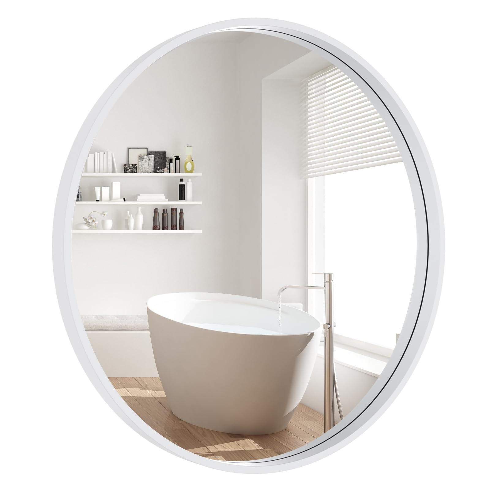 WallBeyond Round Wood Mirror 24 inch Circle Wall Mirror for Bathroom Round Wall Mirror for Wall Decor, Vanity, Entryway Living R