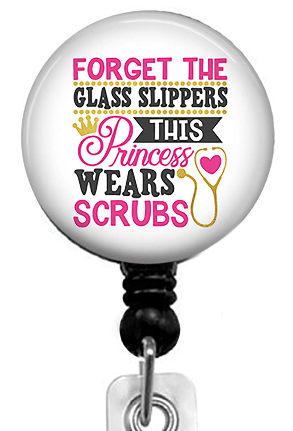 This Princess Wears Scrubs Retractable Badge Reel With Alligator Clip, Name Nurse Id Card Badge Holder Reel, Decorative Custom B