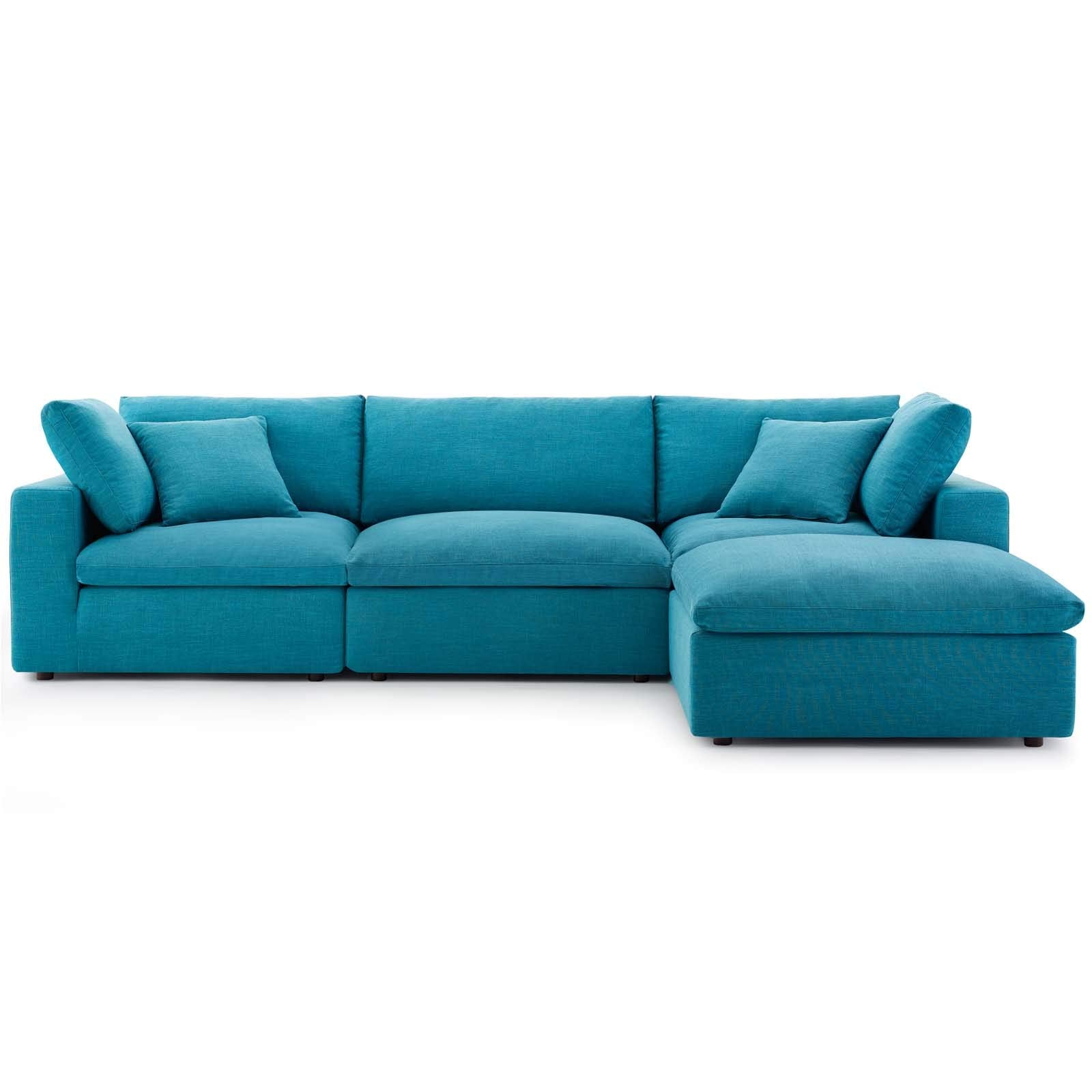 Modway Commix Down-Filled Overstuffed Upholstered 4-Piece Sectional Sofa Set In Teal