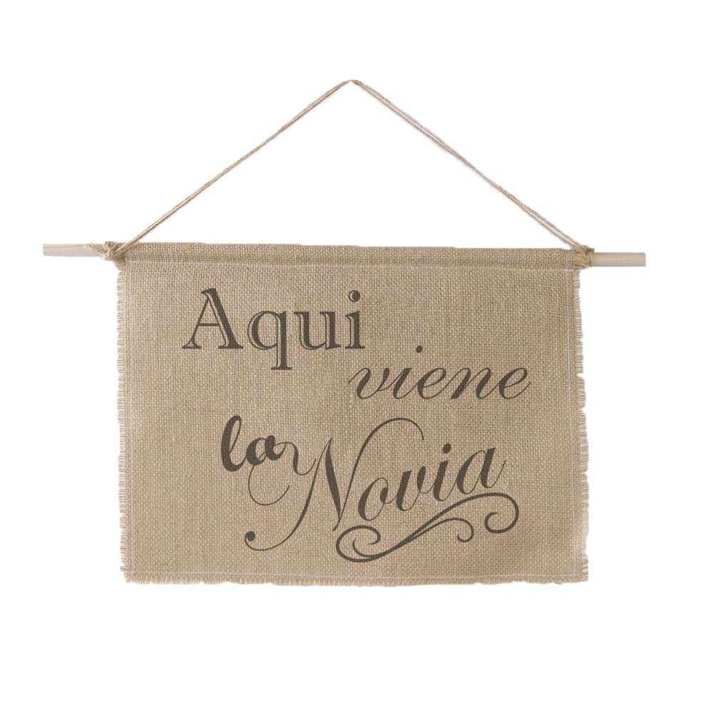 Ivy Lane Design Wedding Burlap Aqui Viene la Novia Sign, 14 x 11, Brown