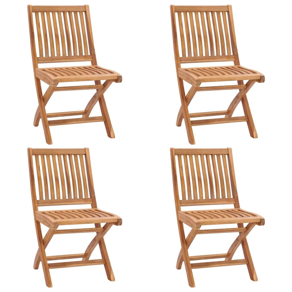 vidaXL 4pcs Patio Chairs - Folding Outdoor Dining Chairs with Cushions - Easy Storage - Teak Wood - Weather Resistant - Sanded with Waterbased Finish - Beige Cushions