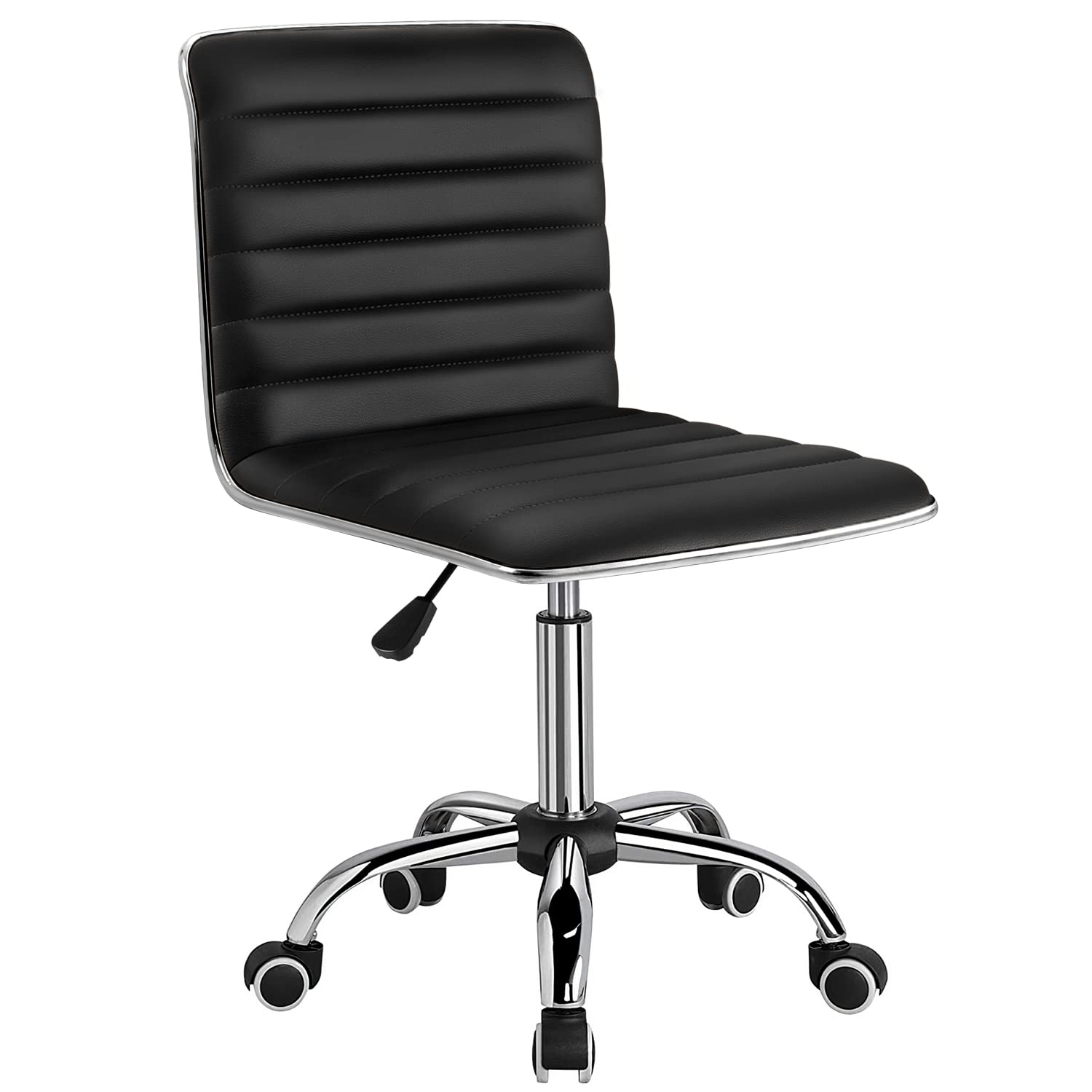 Furmax Mid Back Task Chair, Low Back Leather Swivel Office Chair, Computer Desk Chair Retro With Armless Ribbed (Black)