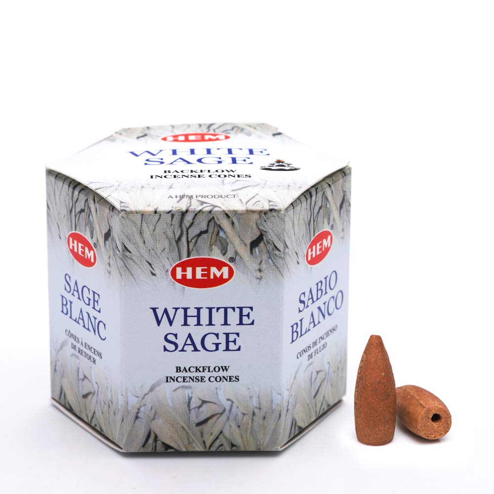 HEM White Sage Backflow Brown Incense Cones | Long Lasting Aroma for Positivity & Pure Air | Wood Powder | Aromatherapy for Stre