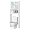 Yaheetech Over The Toilet Storage Cabinet with Double Tempered Glass Doors and Adjustable Shelf, Freestanding Bathroom Storage R