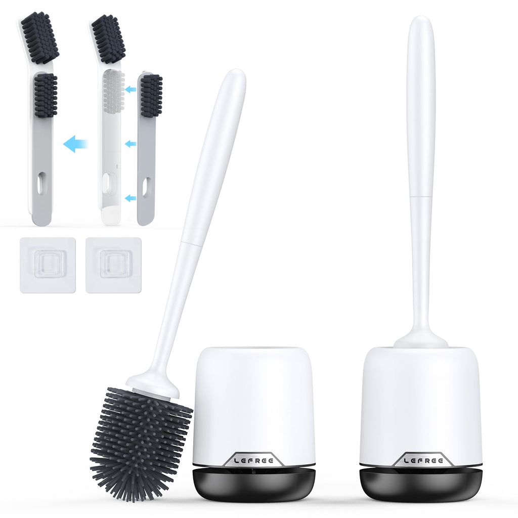 Lefree Toilet Brush, 2 Pack Toilet Brush,Silicone Toilet Bowl Brush and Holder Set with Ventilated Holder, Toilet Brush Set for 