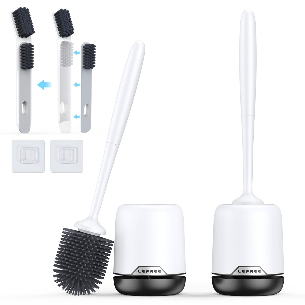 Lefree Toilet Brush, 2 Pack Toilet Brush,Silicone Toilet Bowl Brush and Holder Set with Ventilated Holder, Toilet Brush Set for 
