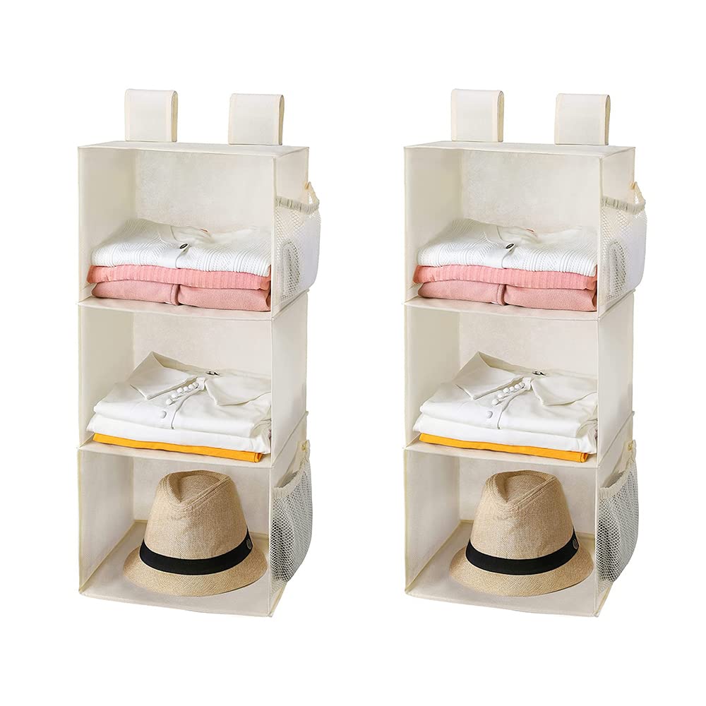 MAX Houser 3-Shelf Hanging Closet Organizers, Collapsible Closet Hanging Shelves for Camper, Nursery Hanging Organizers, Beige, 