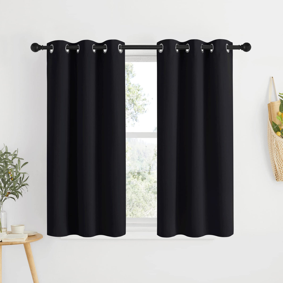 Nicetown Blackout Bedroom Curtains For Windows 50 Inch Long - Solid Thermal Insulated Grommet Light Reducing Black Panels Window