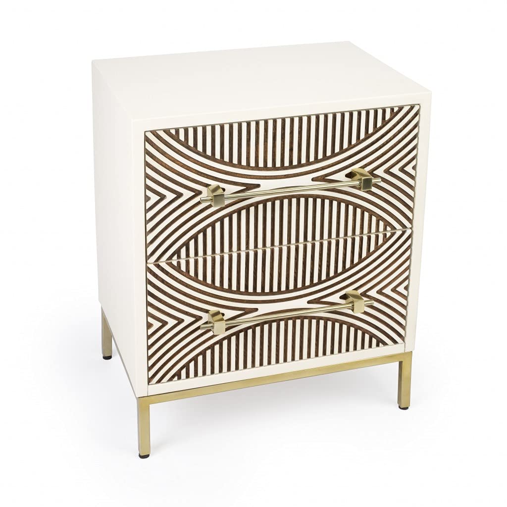 HomeRoots White Mango Wood Solids, MDF, Steel Mango Wood 2 Drawers Chest