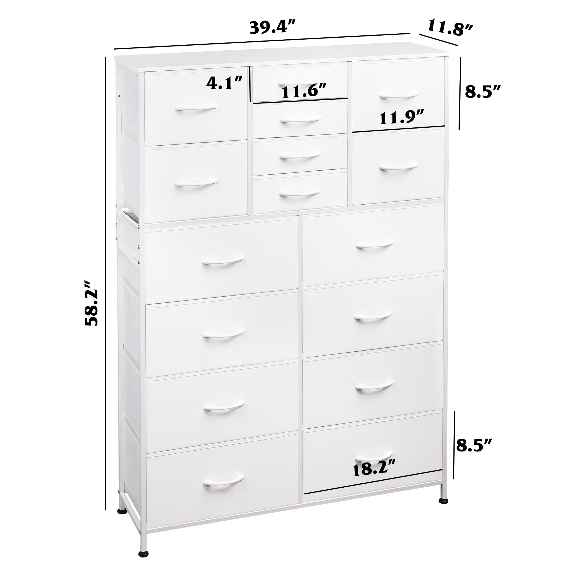 Wlive Tall Dresser For Bedroom, Fabric Dresser Storage Tower With 16 Drawers, Chest Of Drawers Organizer Unit, Storage Cabinet, Hallway, Closets, Steel Frame, White