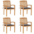 vidaXL Stacking Patio Chairs Set of 4 - Comfortable Seating with Cushions - Made from Weather-Resistant and Durable Solid Teak W