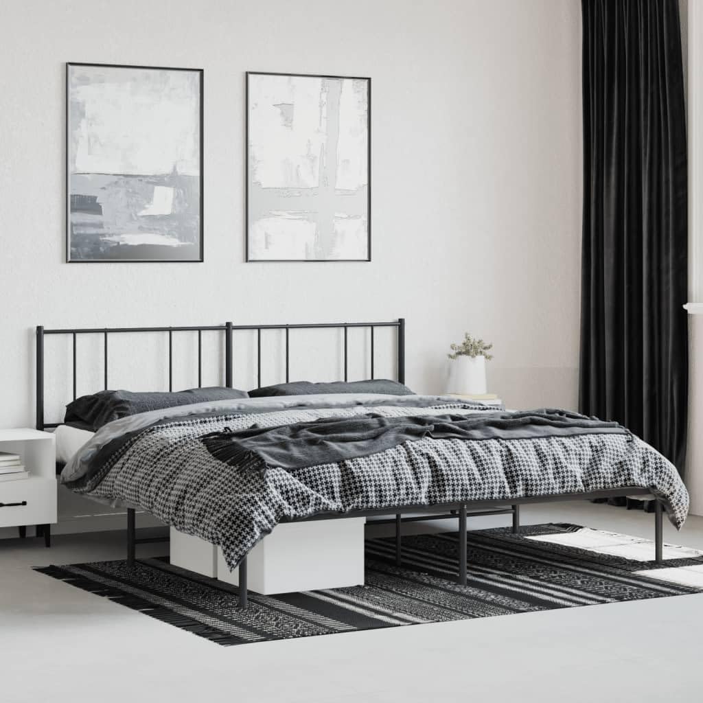 vidaXL Robust Metal Bed Frame, Powder-Coated Steel Construction, Black, 76&quot;x79.9&quot; Size, with Metal Slats & Centre Legs, Under Bed Storage, Headboard Included