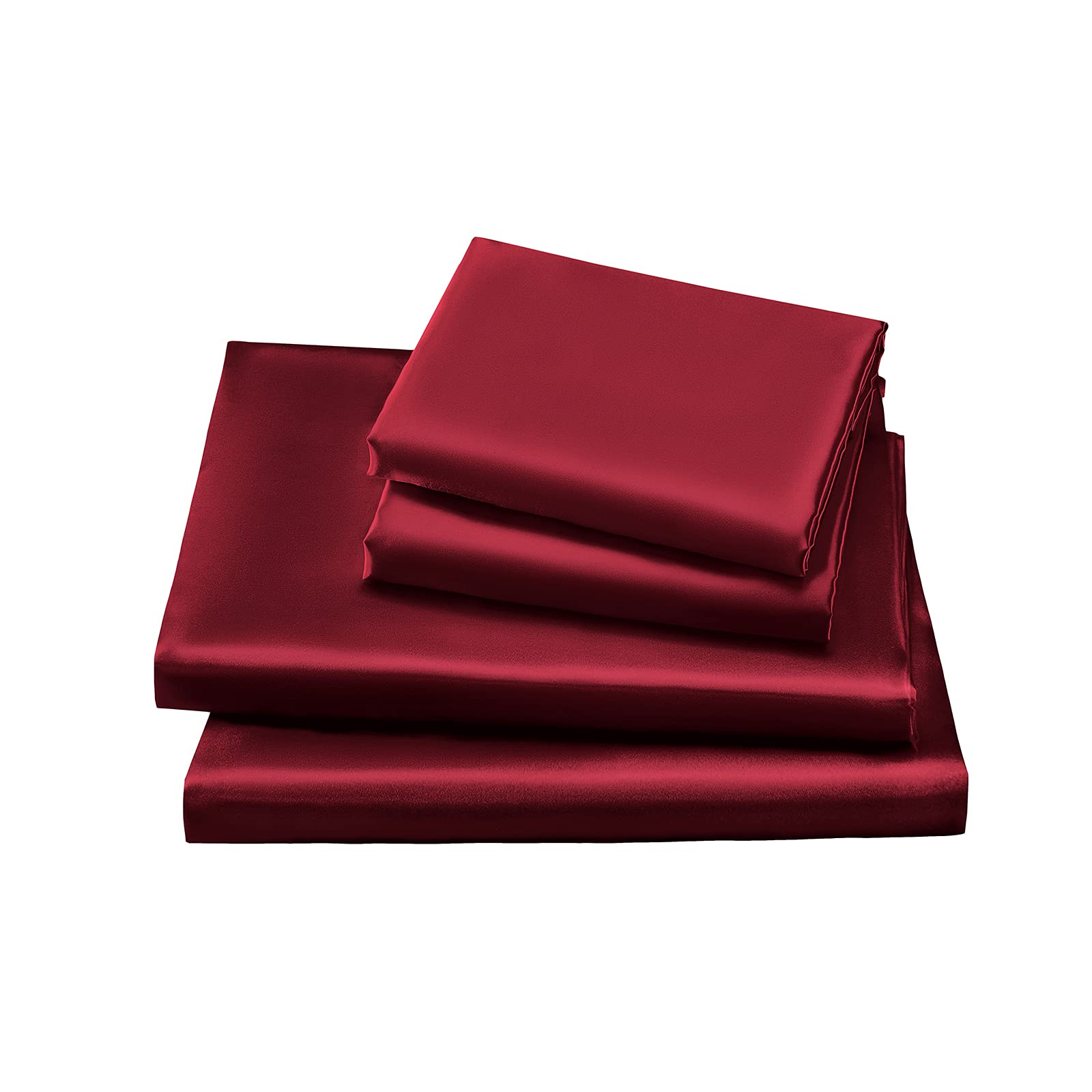 Golal Satin Sheets Twin Size - 3 Pieces Luxury Silky Soft Bed Sheets For Kids, Wrinkle-Free Burgundy Satin Silk Sheet Set With 1 Deep Pocket Fitted Sheet, 1 Flat Sheet, 1 Pillow Case