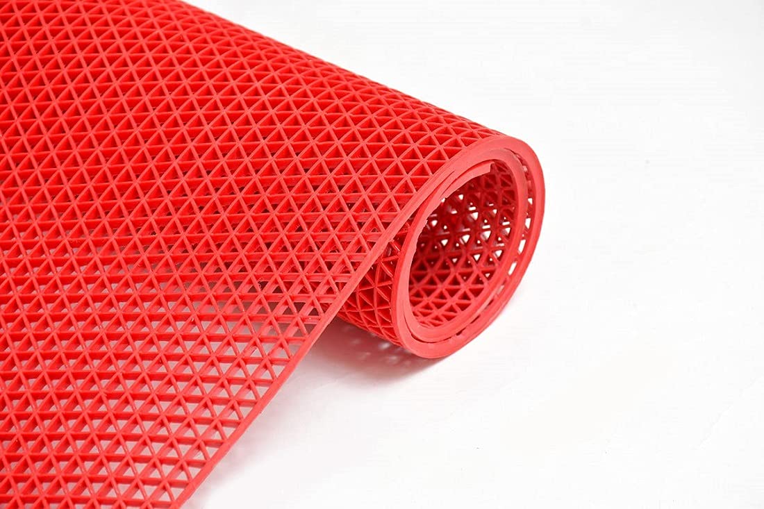 Reyansh Decor Attractive & Decorative Rubber/Bathroom Mat/Shower Mat/Rain mat/Swimming Pool Mat (4 x 14 Feet, Red)