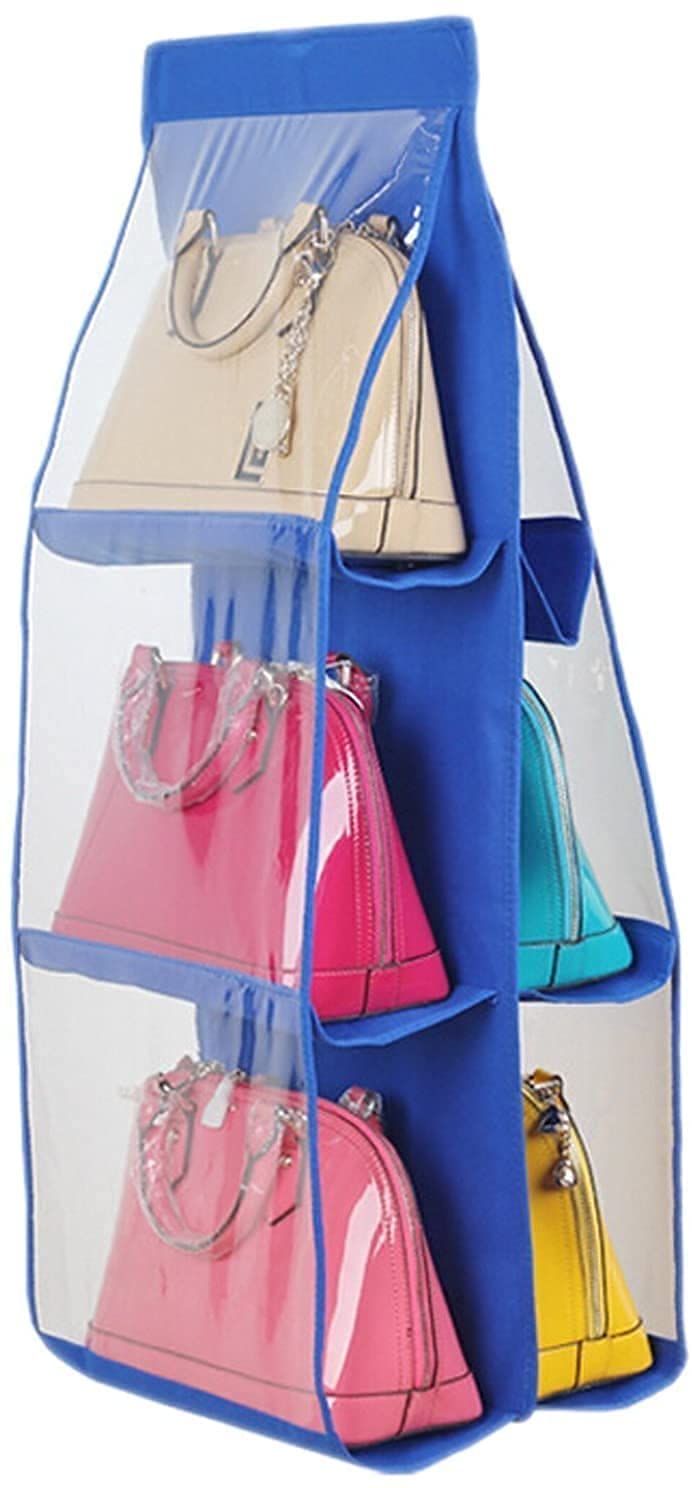 6 Pockets Hanging Handbag Organizer | Clear Storage Pouch For Purses & Bags | Fabric Wardrobe Closet Organizer For Home, Bedroom