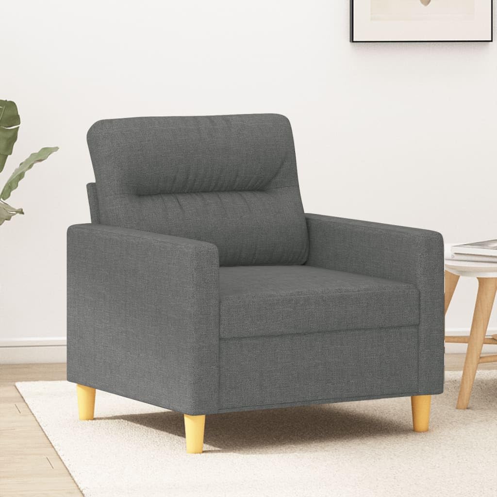 vidaXL - Modern Sofa Chair, Dark Gray Fabric, Sturdy Metal Frame, Comfortable Seat with Armrest and Back Pillow - Indoor Lounger for Living Room, Office, Lounge Area