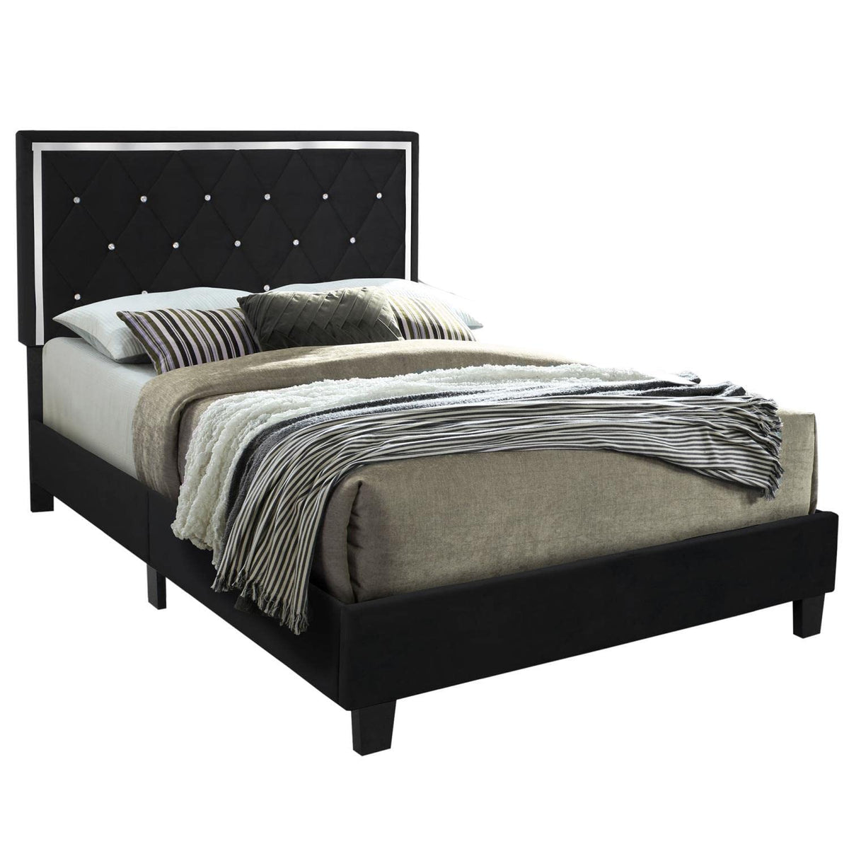 Better Home Products Monica Velvet Upholstered Queen Platform Bed in Black