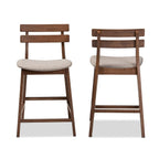 Baxton Studio Larine Modern Fabric Counter Stool with Back, Light Grey and Walnut, 2-Pieces/Set (159-2PC-9697-HT)