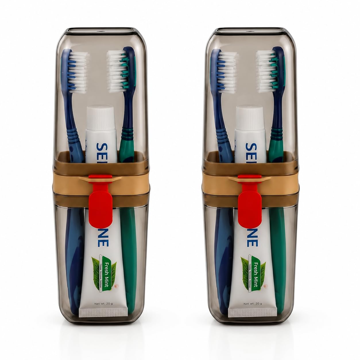 Travel Toothbrush Holder Case Pack Of 2 | Transparent Toothbrush & Toothpaste Storage Box With Secure Lock | Portable Travel Too