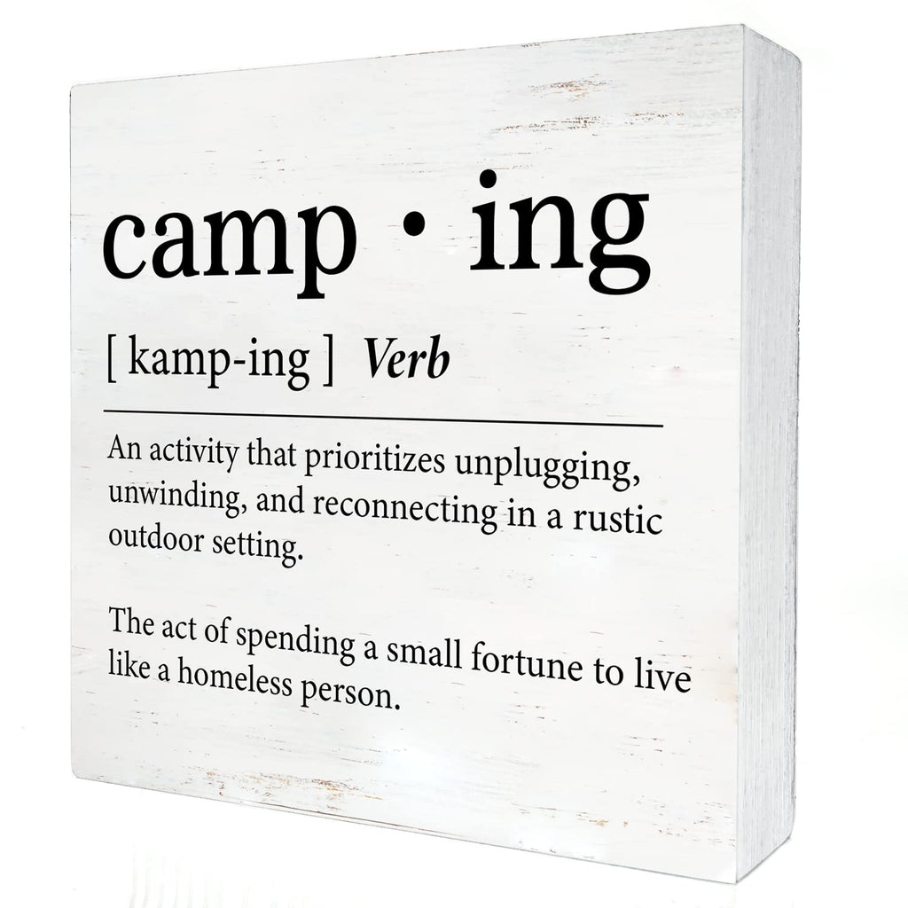 Funny Camping Definition Wood Box Sign Home Decor Rustic Camping Wooden Box Sign Block Plaque for Wall Desk Decoration