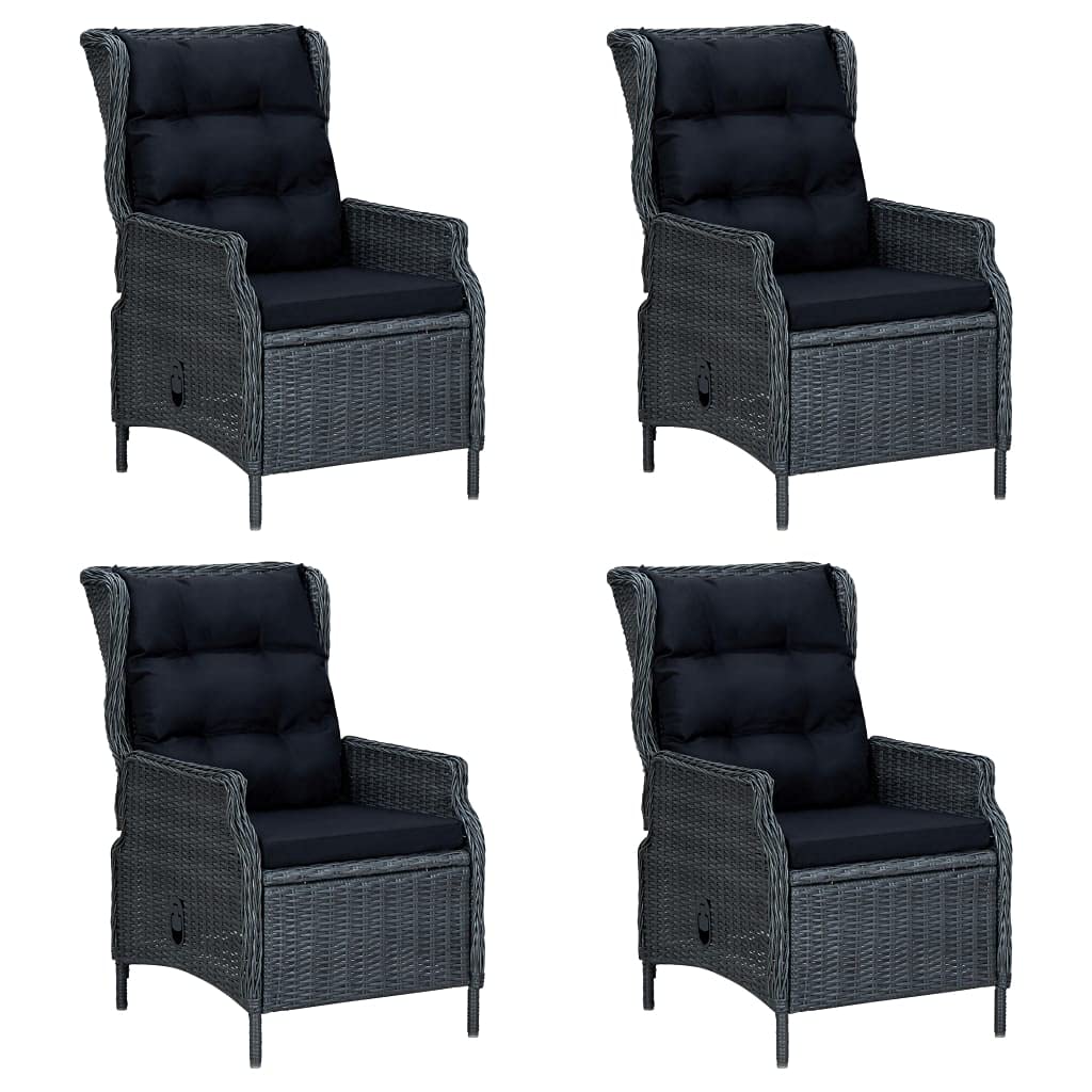 vidaXL 5-Piece Patio Dining Set – Dark Gray Outdoor Furniture with Adjustable Backrest, Solid Acacia Wood Table, PE Rattan Chairs with Cushions – Easy Assembly Required