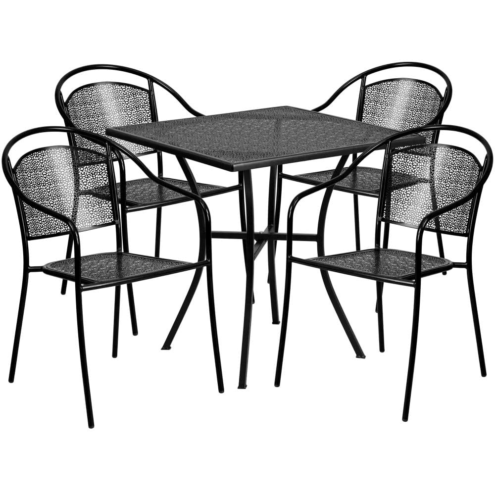 Flash Furniture Oia Commercial Grade 35.5 Square White Indoor-Outdoor Steel Patio Table Set with 4 Round Back Chairs