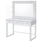 Coaster Home Furnishings Umbridge Modern Classic 2-Piece 3-Drawer Chrome Metal Wrapped Makeup Vanity Desk with Hollywood Vanity Mirror for Bedroom Makeup Table Tempered Glass Top Chrome 935934