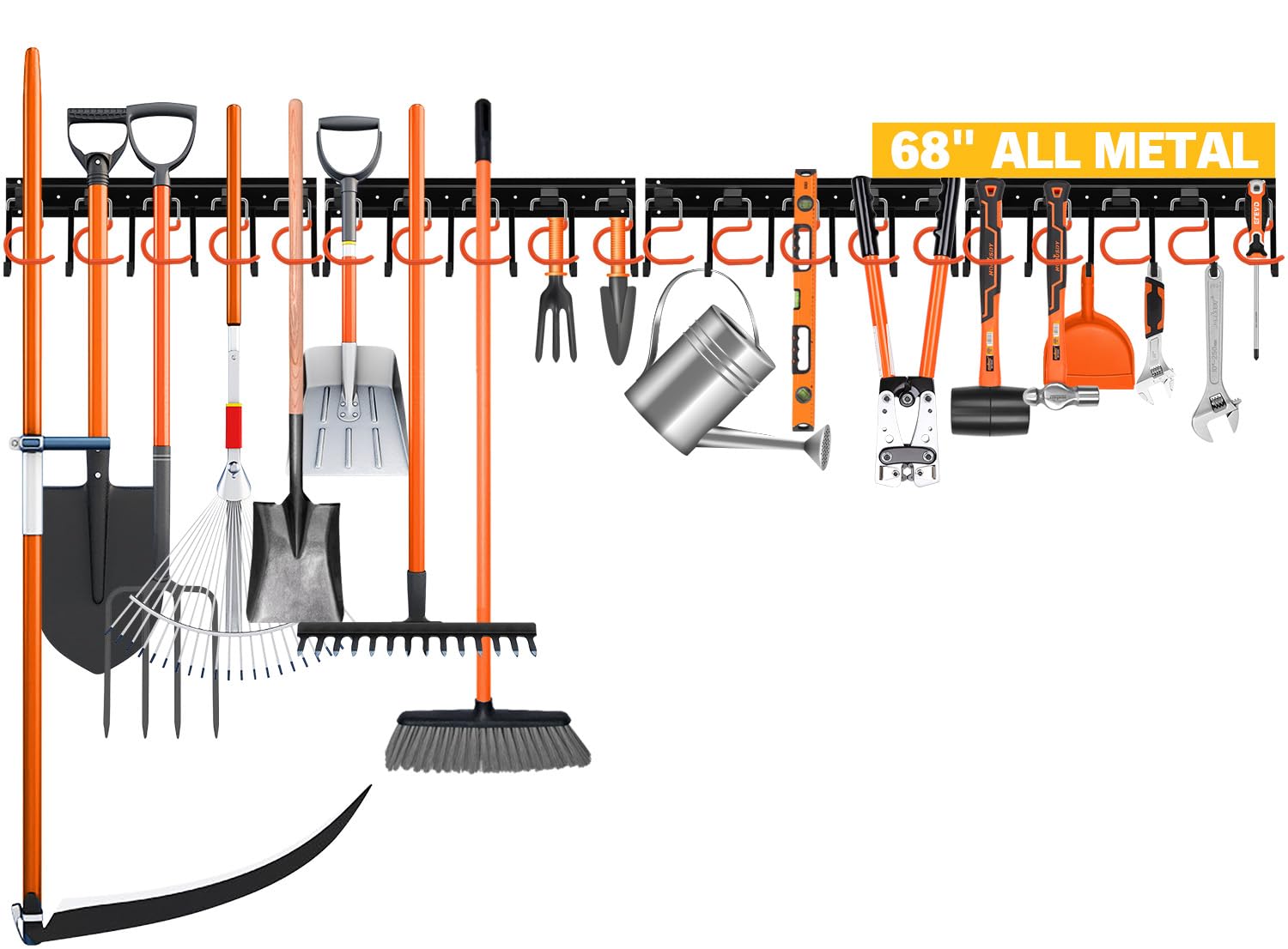 ELEAD 68 All Metal Adjustable Garden Tool Organizer: Garage Tool Organizer Wall Mount with Orange Hooks, Garage Organizers and