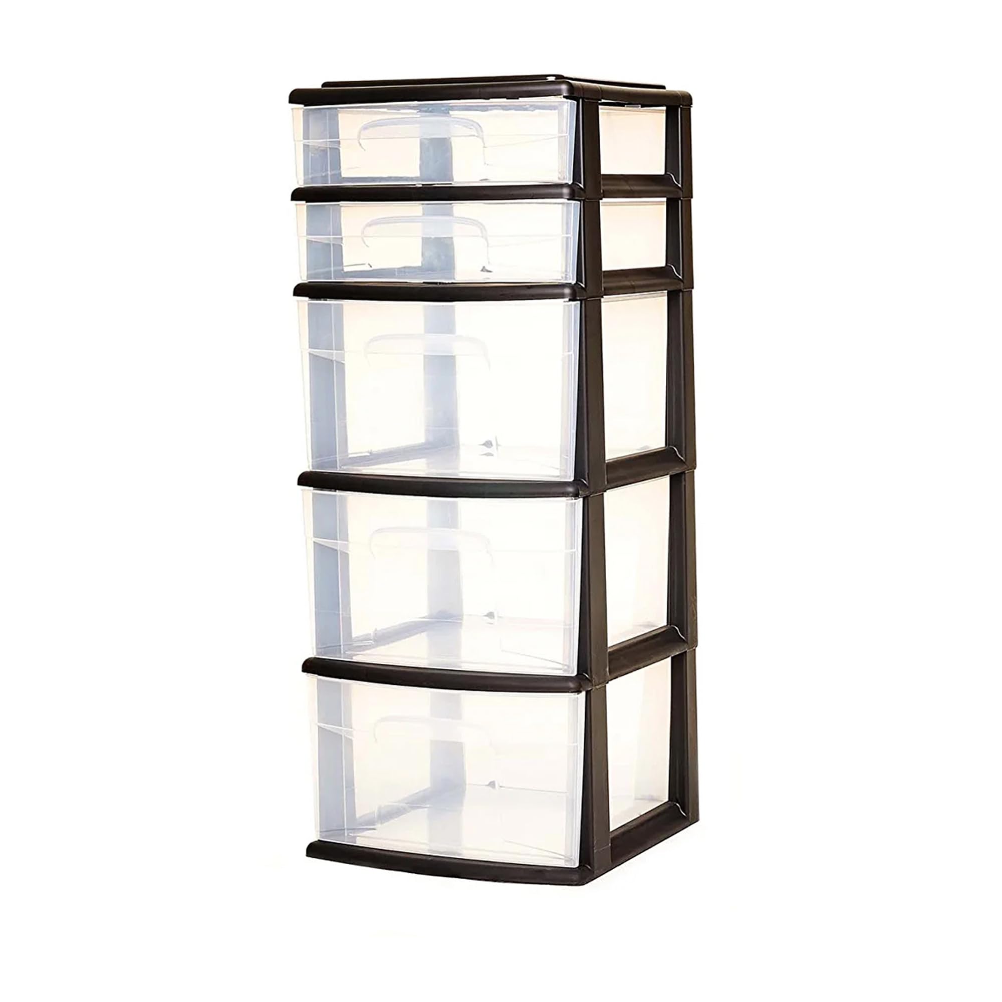 Homz Drawer Plastic Organizer For Home And Office Supply Storage, Clear/Black, 5-Drawer