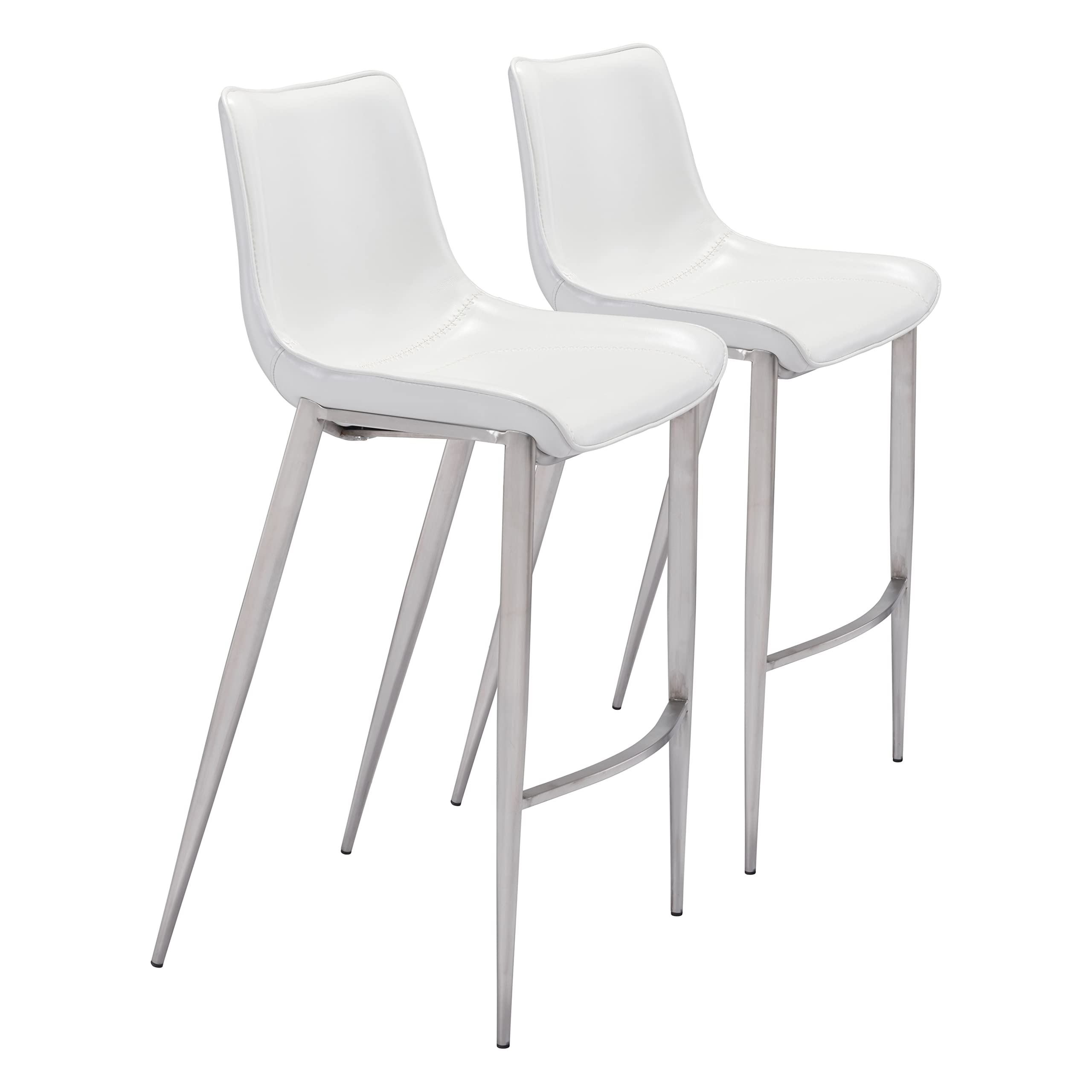 Magnus Bar Chair (Set of 2) White & Silver